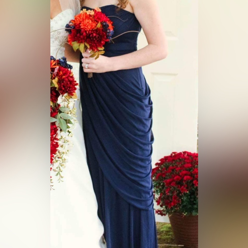 Davids Bridal Navy Blue strapless formal dress